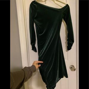 Asymmetrical Green Velvet Dress
